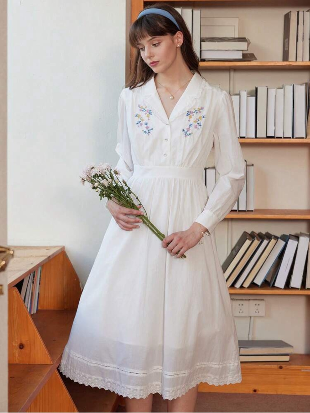 Simple Retro Embroidered Prairie Dress 100% Cotton - Picture 8 of 14